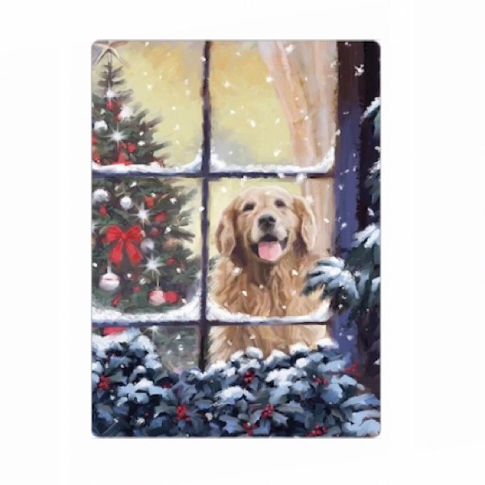 Dog at Window Winter Scene Magnet - Picture 1 of 4
